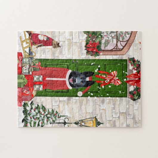 黒いドイツの羊飼い犬のクリスマス ジグソーパズル (横)