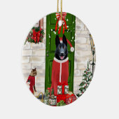 黒いドイツの羊飼い犬のクリスマス セラミックオーナメント (右)
