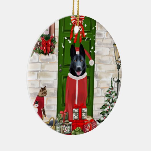 黒いドイツの羊飼い犬のクリスマス セラミックオーナメント (右)