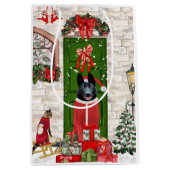黒いドイツの羊飼い犬のクリスマス ミディアムペーパーバッグ (正面)