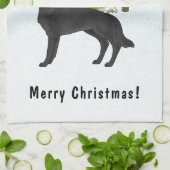 黒いドイツの羊飼い犬の冬の森文字 キッチンタオル (折り畳み)