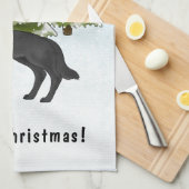 黒いドイツの羊飼い犬の冬の森文字 キッチンタオル (四つ折り)