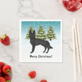 黒いドイツの羊飼い犬の冬の森文字 スタンダードカクテルナプキン (インサイチュ)