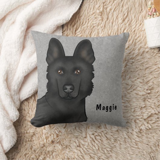 黒いドイツの羊飼い犬の頭と名前をカスタムする クッション (ブランケット)