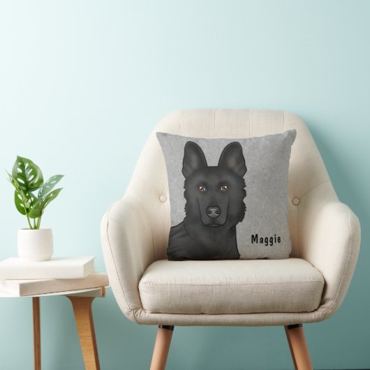 黒いドイツの羊飼い犬の頭と名前をカスタムする クッション (椅子)