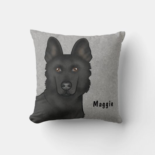 黒いドイツの羊飼い犬の頭と名前をカスタムする クッション (正面)