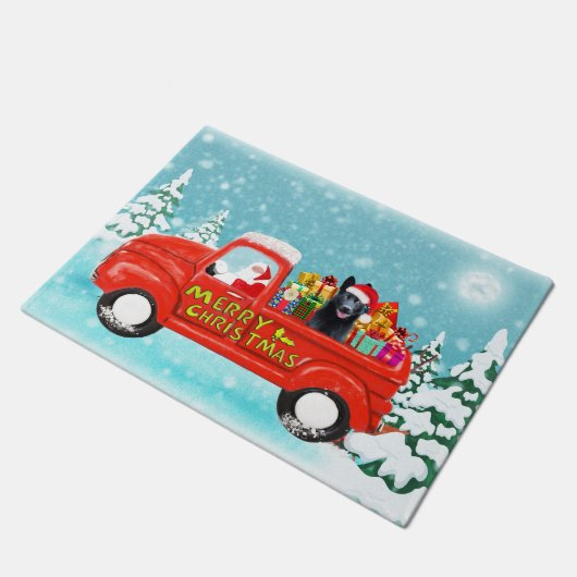 黒いドイツの羊飼い犬クリスマスデリバリートラック ドアマット (アングル)