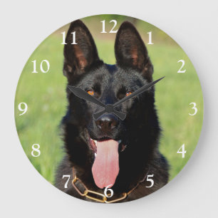 黒いドイツの羊飼い犬 – GSDの子犬 ラージ壁時計