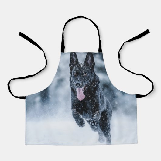 黒いドイツの羊飼い雪ダベットカバー エプロン (正面)