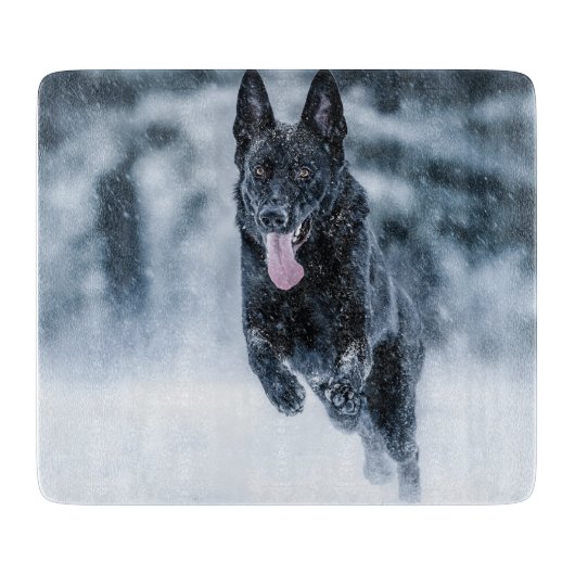 黒いドイツの羊飼い雪ダベットカバー カッティングボード (正面)