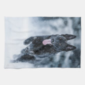 黒いドイツの羊飼い雪ダベットカバー キッチンタオル (横)