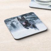 黒いドイツの羊飼い雪ダベットカバー コースター (左側)
