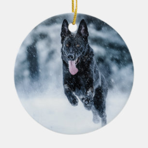黒いドイツの羊飼い雪ダベットカバー セラミックオーナメント