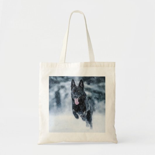 黒いドイツの羊飼い雪ダベットカバー トートバッグ (正面)