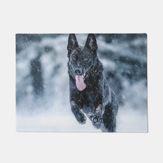 黒いドイツの羊飼い雪ダベットカバー ドアマット (正面)