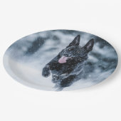 黒いドイツの羊飼い雪ダベットカバー ペーパープレート (アングル)