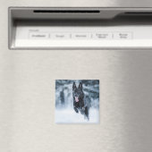 黒いドイツの羊飼い雪ダベットカバー マグネット (インサイチュ (食洗機))