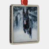 黒いドイツの羊飼い雪ダベットカバー メタルオーナメント (右)