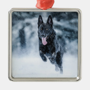 黒いドイツの羊飼い雪ダベットカバー メタルオーナメント