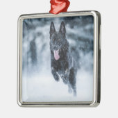 黒いドイツの羊飼い雪ダベットカバー メタルオーナメント (左)