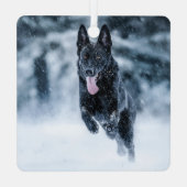 黒いドイツの羊飼い雪ダベットカバー メタルオーナメント (裏面)