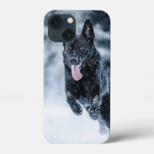 黒いドイツの羊飼い雪ダベットカバー iPhone 13 MINIケース