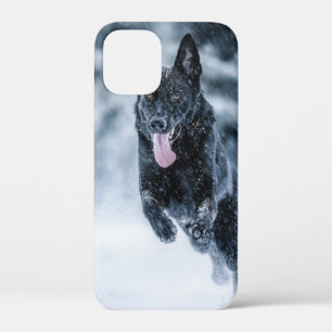 黒いドイツの羊飼い雪ダベットカバー iPhone 12 MINI ケース