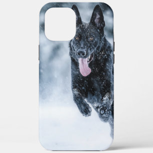 黒いドイツの羊飼い雪ダベットカバー iPhone 12 PRO MAX ケース