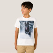 黒いドイツの羊飼い雪ダベットカバー Tシャツ (正面フル)