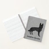 黒いドイツの羊飼いGSD犬とカスタム文字グレー ノートブック (内部)