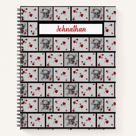 黒いドクロと赤いバラの模様のノートブック ノートブック (正面)