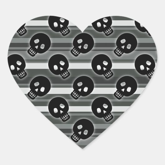 黒いドクロの黒と白のストライプ柄 ハートシール (正面)
