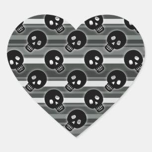 黒いドクロの黒と白のストライプ柄 ハートシール