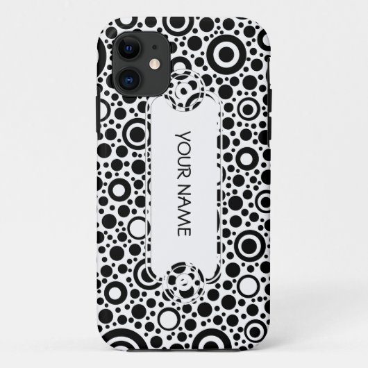 黒いドットと円パターン+テキストと背景。 Case-Mate iPhoneケース (裏面)