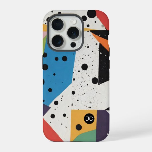 黒いドットのコラージュペーパー iPhoneケース (裏面)