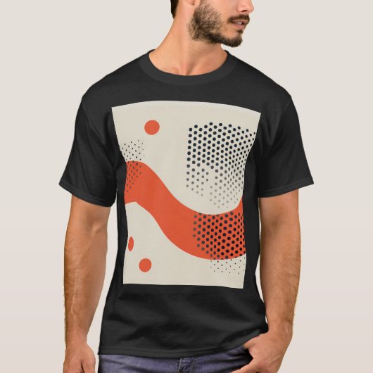 黒いドットを持つオレンジ色の波形 Tシャツ (正面)