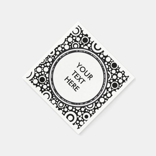 黒いドット&円グリッド+バックグランド。&文字 スタンダードカクテルナプキン (角)