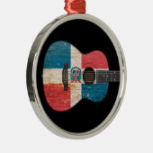 黒いドミニカ共和国の旗のアコースティックギター メタルオーナメント (右)