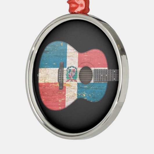 黒いドミニカ共和国の旗のアコースティックギター メタルオーナメント (左)