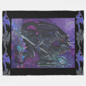 黒いドラゴンの女王王女性暗藍色のドラゴン フリースブランケット (正面(横))