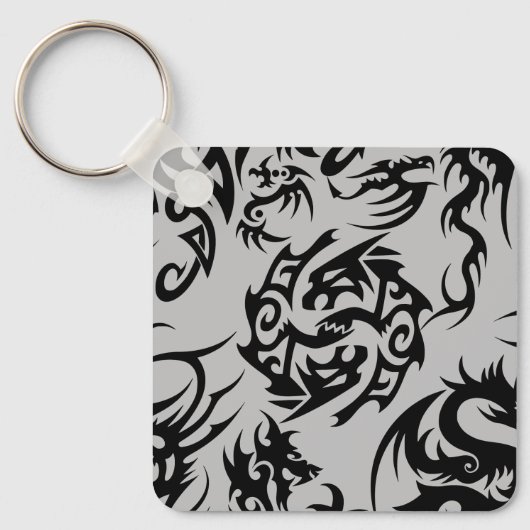 黒いドラゴンズのパターンの輪郭.bグレーBG キーホルダー (正面)