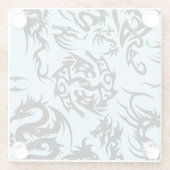 黒いドラゴンズ模様の輪郭b L青BG ガラスコースター (裏面)