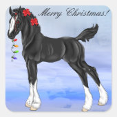 黒いドラフトホースの子馬のクリスマス スクエアシール (正面)