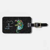 黒いドラマの背景かわいいフローラ象 ラゲッジタグ (正面横)