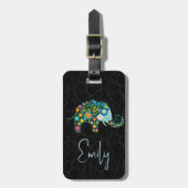 黒いドラマの背景かわいいフローラ象 ラゲッジタグ (正面縦)