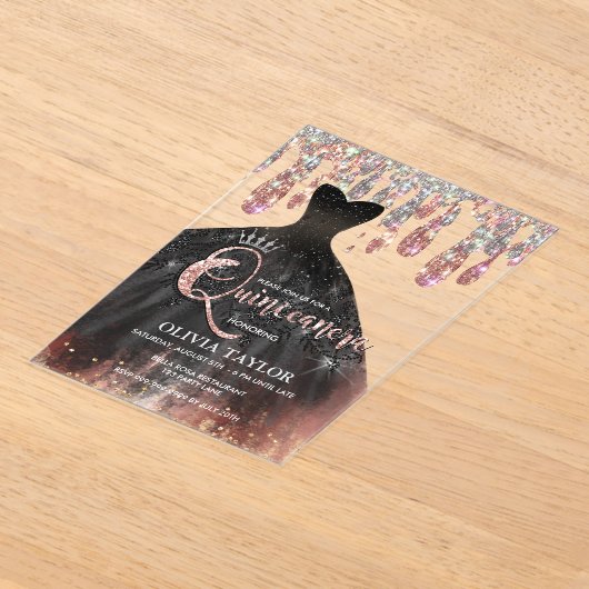 黒いドレエレガントスの結晶が乾くキンセアニェラ アクリル招待状 (レイダウン)