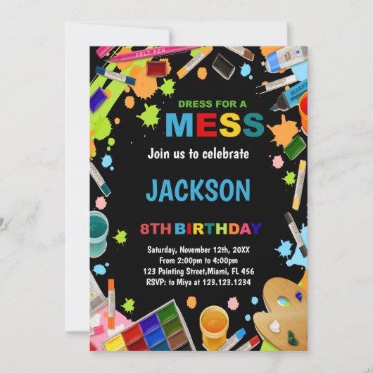 黒いドレスで招待状を混ぜ絵を描る 招待状 (正面)