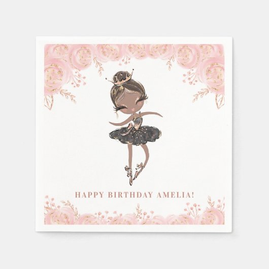 黒いドレスのバレリーナの黒人女子の誕生日 スタンダードカクテルナプキン (正面)