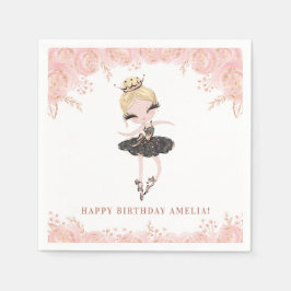 黒いドレスのブロンドバレリーナのフラワー誕生日 スタンダードカクテルナプキン