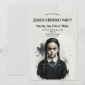 黒いドレスの少女のパーティへの招待 招待状 (正面/裏面)